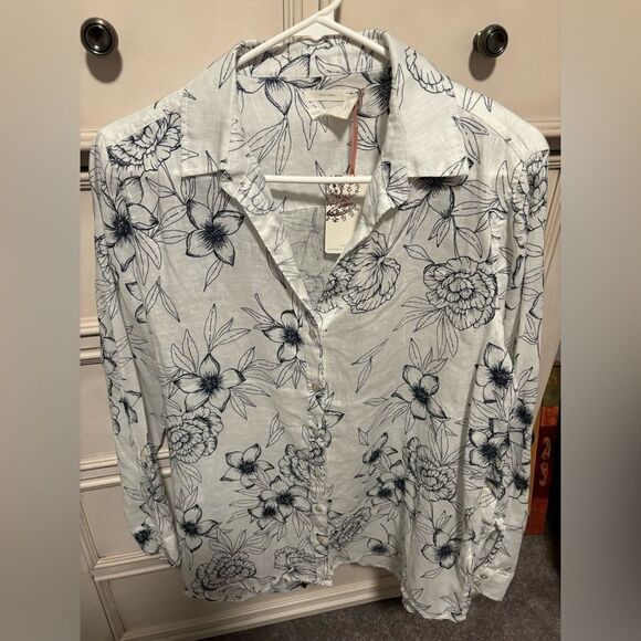 RACHEL ASHWELL Floral Cotton Button Front Blouse Size Large - Picture 3 of 4